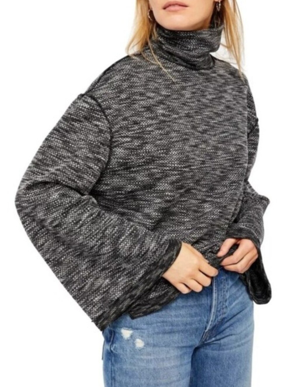 Free People We The Free Oversized Sunny Days Turtleneck Sweater In Gray Boho